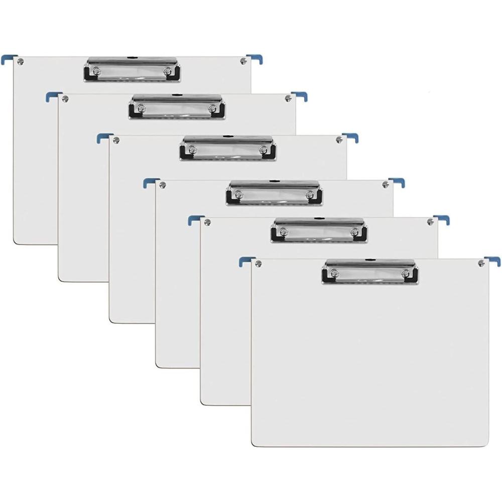 imageAcrimet Landscape Hanging File Folder Clipboard  Letter Size MDF Board with Low Profile Clip ampamp Side Hooks  Fits File Drawers Boxes ampamp Cabinets  White Front with Blue Hooks  6 Pack