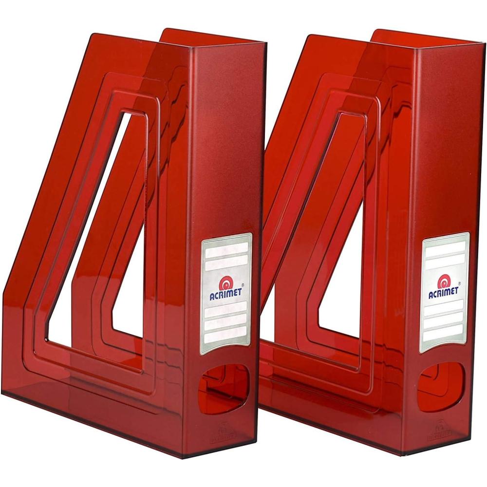 imageAcrimet Magazine File Holder Durable Rack SpaceSaving Organizer Plastic Clear Red Color 2 Pack