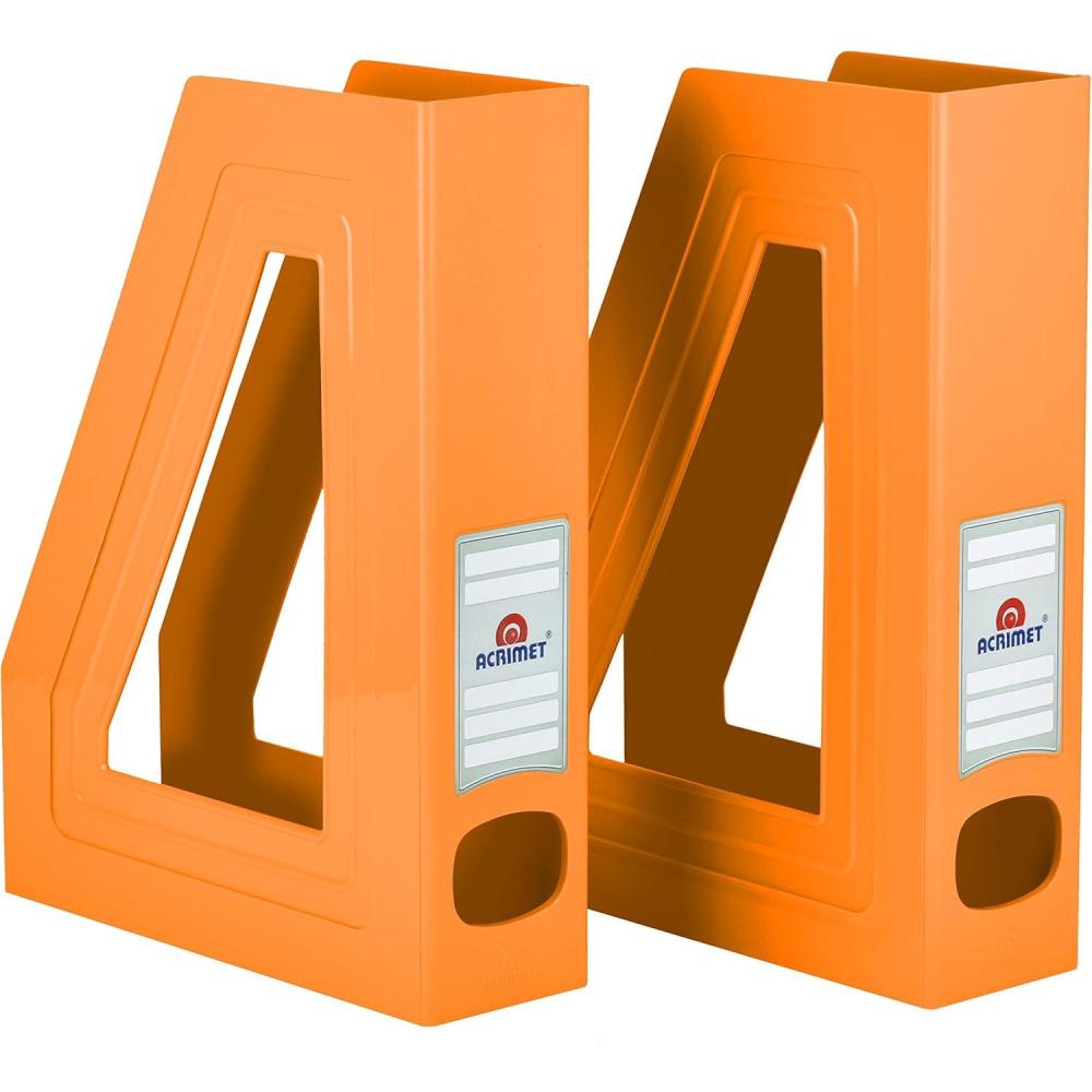 imageAcrimet Magazine File Holder Durable Rack SpaceSaving Organizer Plastic Orange Color 2 Pack