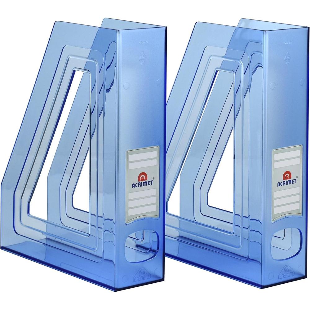 imageAcrimet Magazine File Holder Durable Rack SpaceSaving Organizer Plastic Smoke Color 2 packClear Blue Color