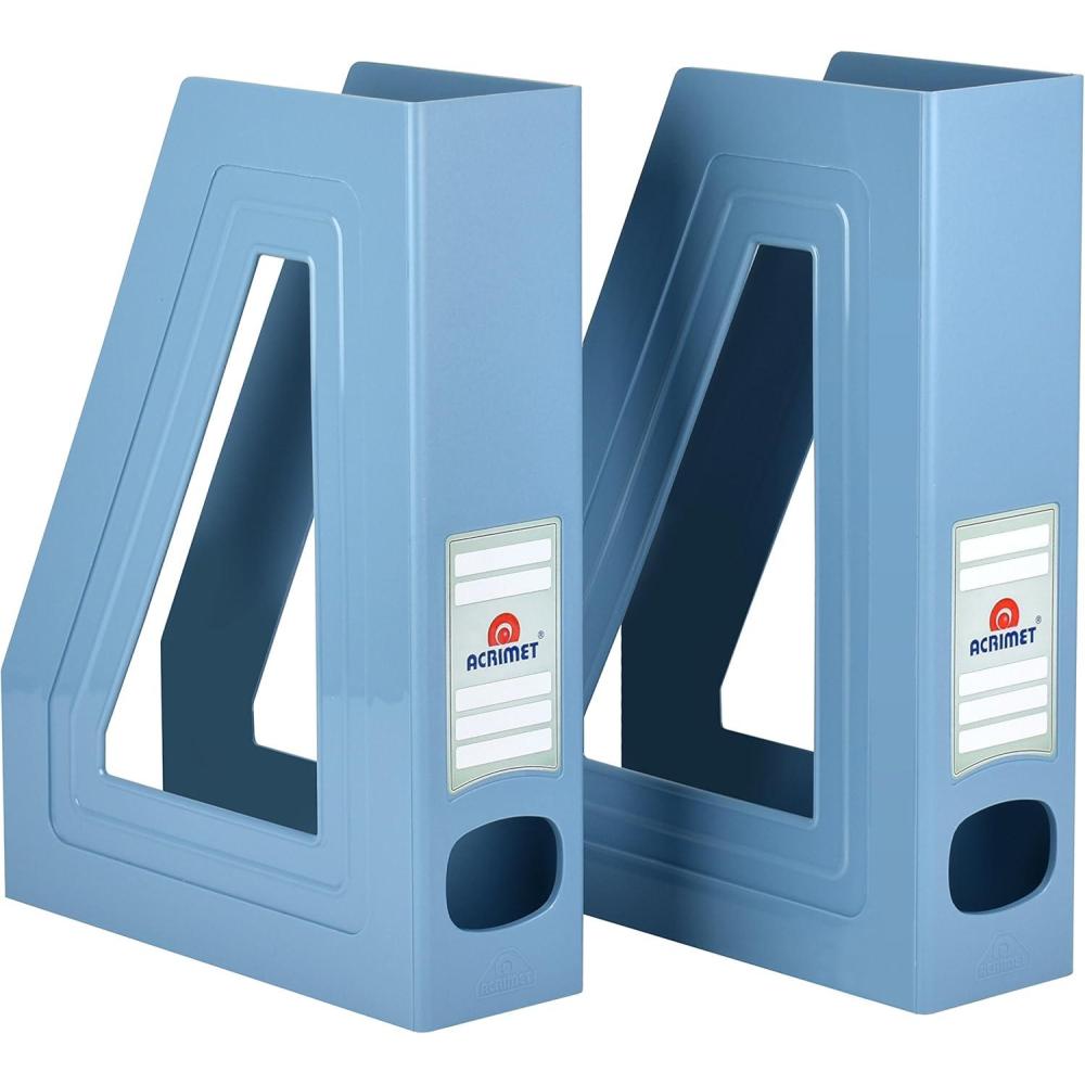 imageAcrimet Magazine File Holder Durable Rack SpaceSaving Organizer Plastic Solid Blue Color 2 pack