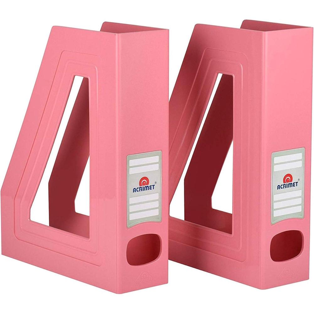 imageAcrimet Magazine File Holder Durable Rack SpaceSaving Organizer Plastic Solid Pink Color 2 pack