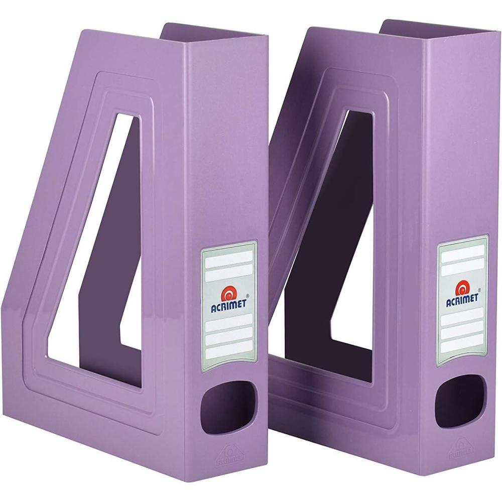 imageAcrimet Magazine File Holder Durable Rack SpaceSaving Organizer Plastic Solid Purple Color 2 pack