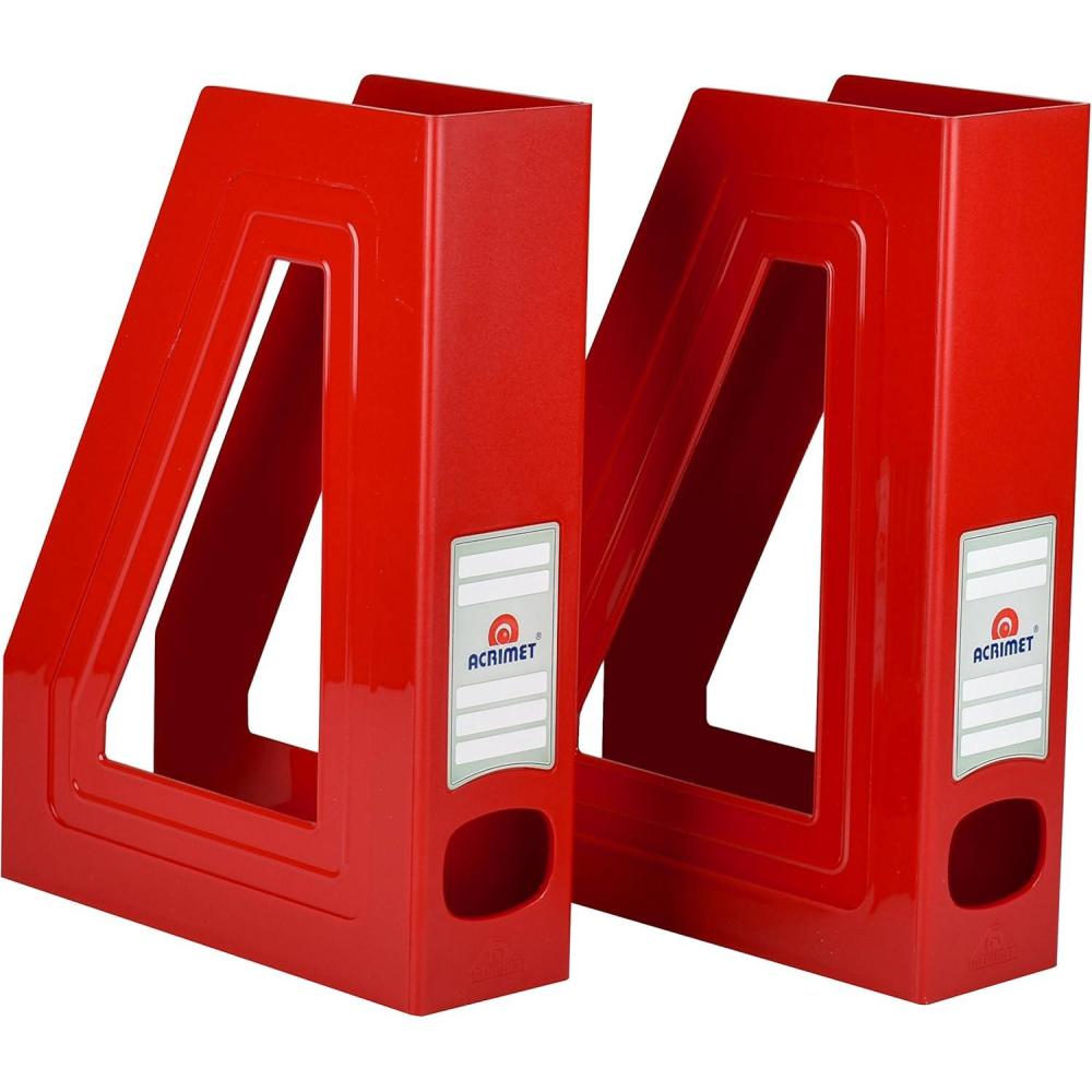 imageAcrimet Magazine File Holder Durable Rack SpaceSaving Organizer Plastic Solid Red Color 2 pack