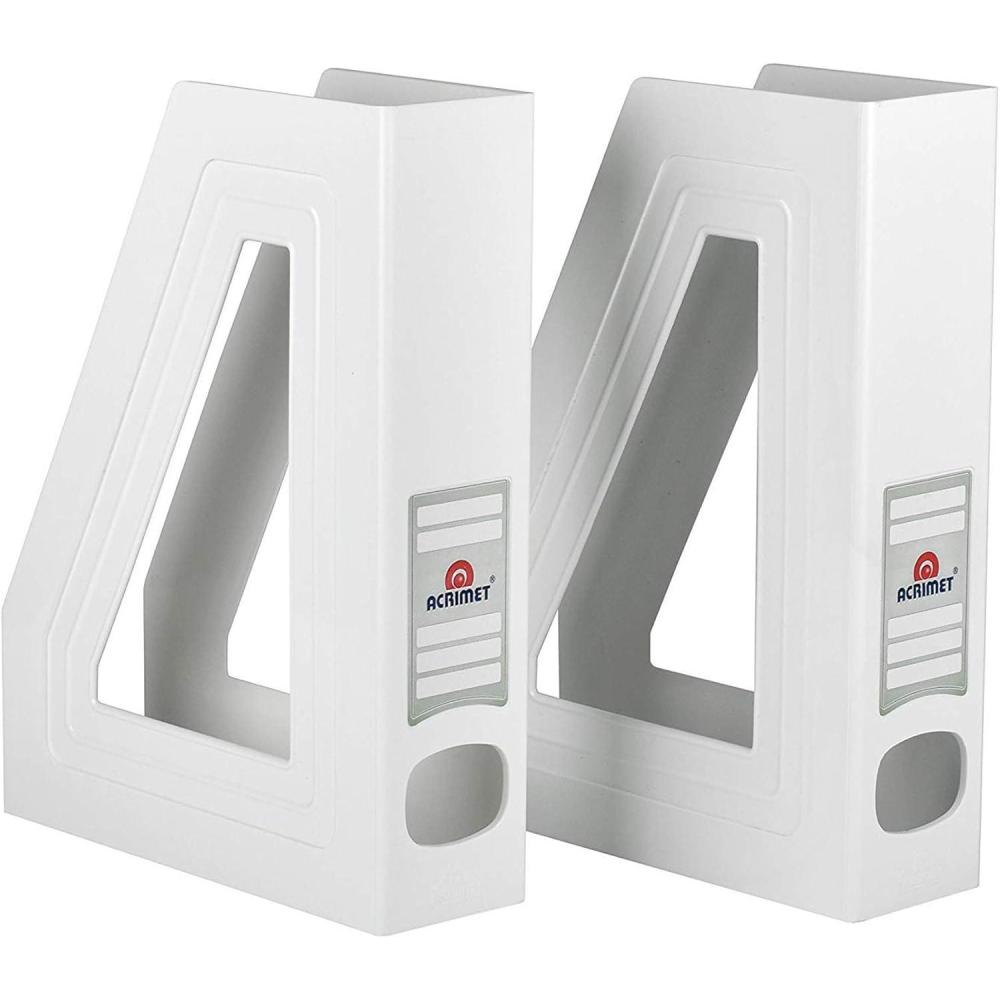 imageAcrimet Magazine File Holder Durable Rack SpaceSaving Organizer Plastic White Color 2 pack