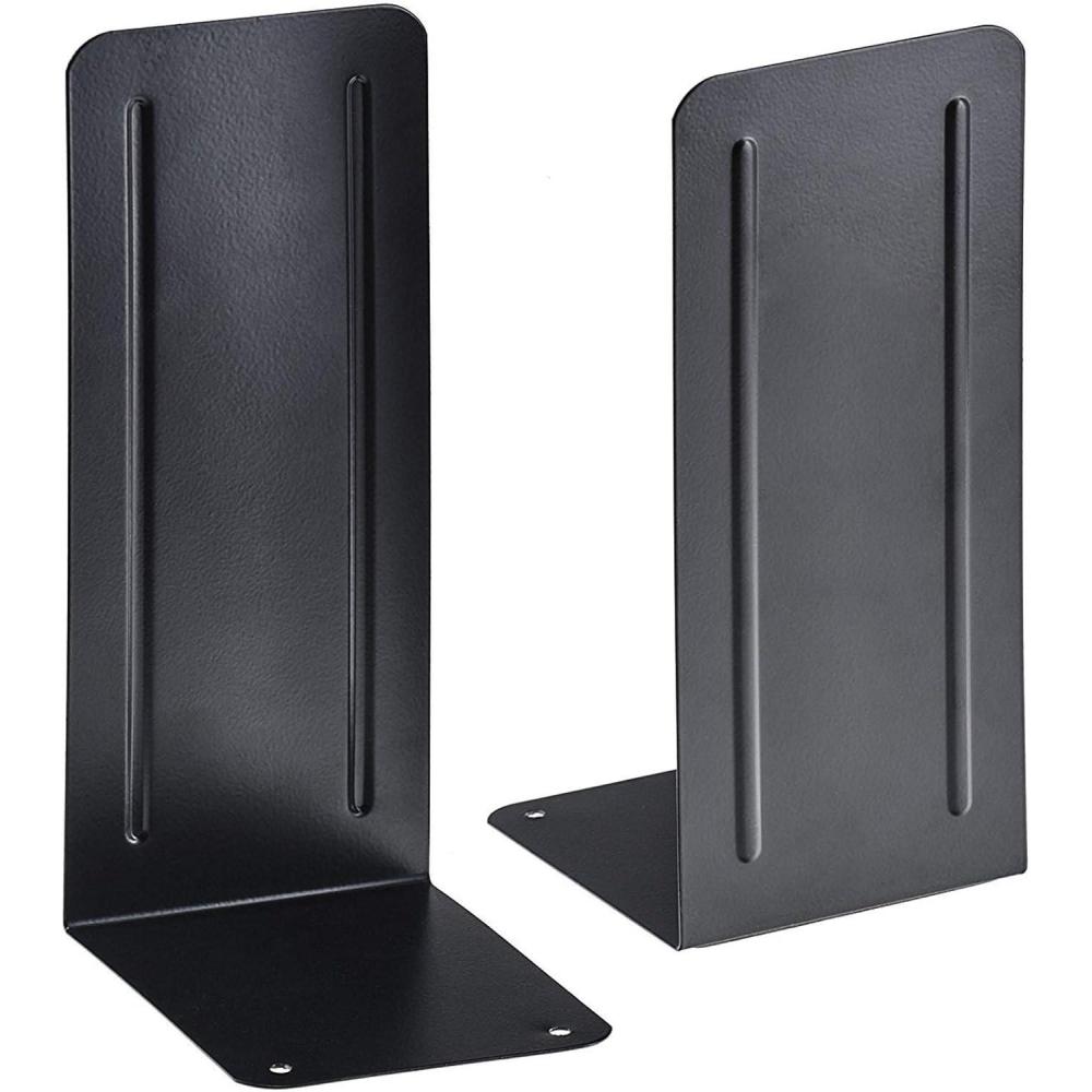 imageAcrimet Metal Bookends Jumbo Size 9quot H x 4quot W x 412quot D NonSkid Book Stand for Shelves Heavy Duty Book Stopper Black 1 Pair