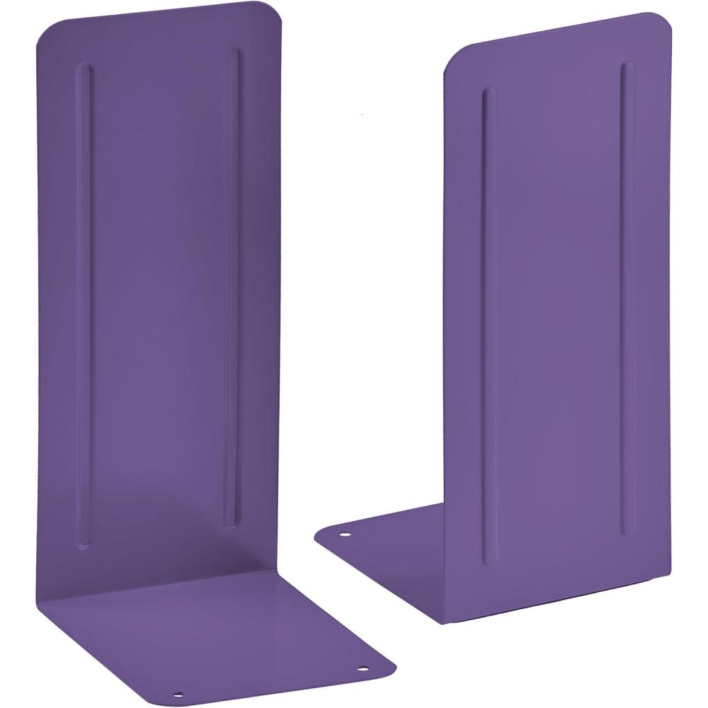 imageAcrimet Metal Bookends Jumbo Size 9quot H x 4quot W x 412quot D NonSkid Book Stand for Shelves Heavy Duty Book Stopper Pink 1 PairPurple