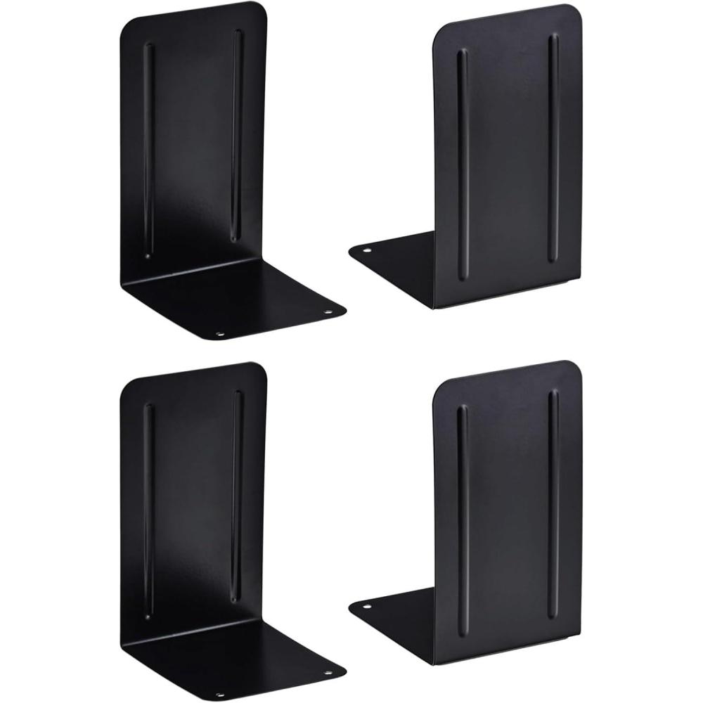 imageAcrimet Metal Bookends NonSkid Book Stand for Shelves Heavy Duty Book Stopper 678quot H x 4quot W x 412 D Black 4 Units