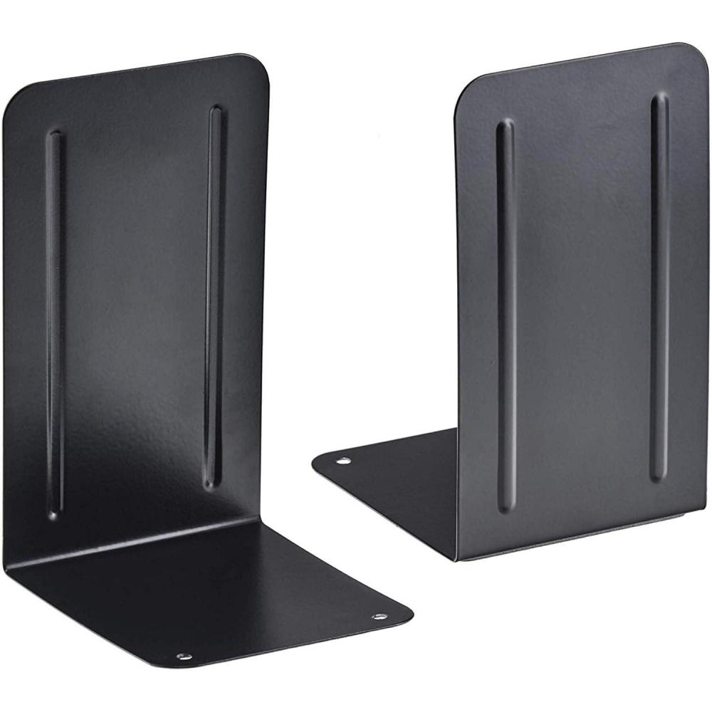 imageAcrimet Metal Bookends NonSkid Book Stand for Shelves Heavy Duty Book Stopper 678quot H x 4quot W x 412 D Silver 1 PairBlack