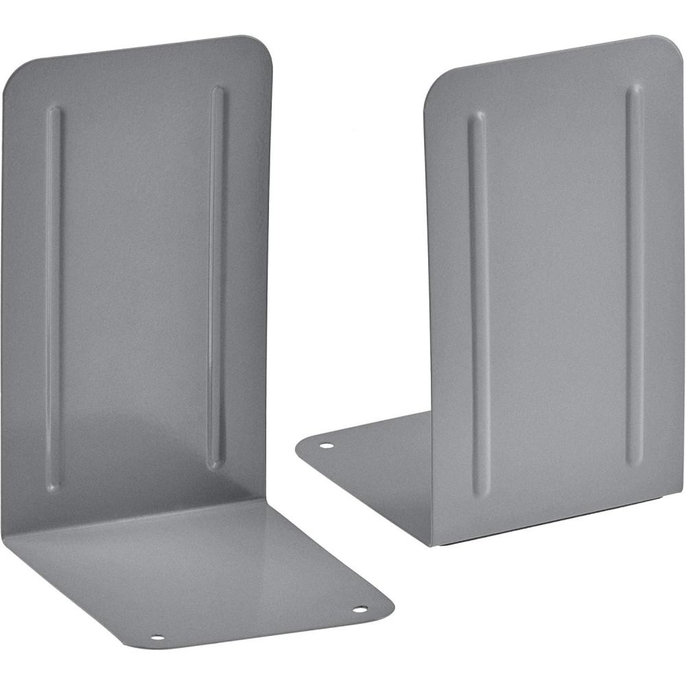 imageAcrimet Metal Bookends NonSkid Book Stand for Shelves Heavy Duty Book Stopper 678quot H x 4quot W x 412 D Silver 1 PairSilver
