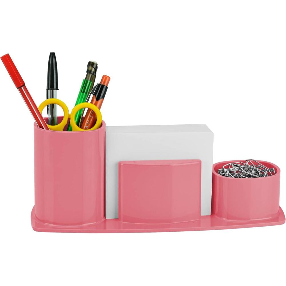 imageAcrimet Millennium Desktop Organizer Holder for Pen Pencil Clip Paper and Desk Accessories Plastic Paper Included Solid Pink Color