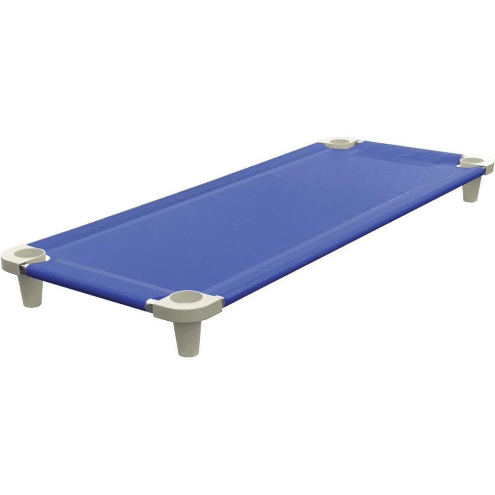 imageAcrimet Nap Cot for Kids Portable Toddler Child Bed Stackable 52quot L Stainless Steel Tubes Blue Breathable Mesh Fabric  Gray Feet 1 Pack