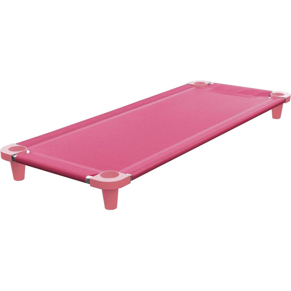 imageAcrimet Nap Cot for Kids Portable Toddler Child Bed Stackable 52quot L Stainless Steel Tubes Pink Breathable Mesh Fabric  Pink Feet 1 Pack