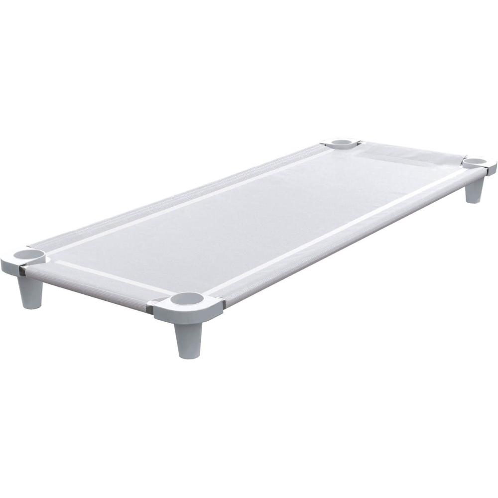 imageAcrimet Nap Cot for Kids Portable Toddler Child Bed Stackable 52quot L Stainless Steel Tubes White Breathable Mesh Fabric  White Feet 1 Pack