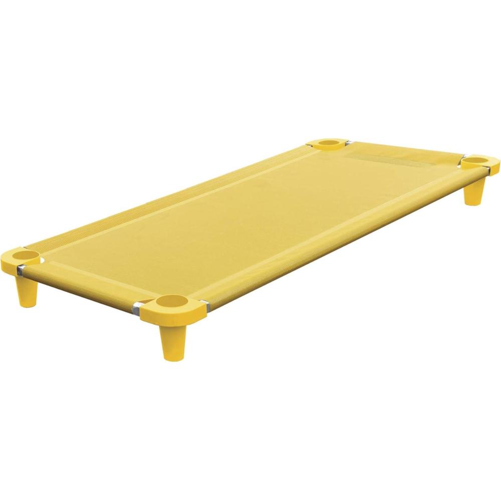 imageAcrimet Nap Cot for Kids Portable Toddler Child Bed Stackable 52quot L Stainless Steel Tubes Yellow Breathable Mesh Fabric  Yellow Feet 1 Pack