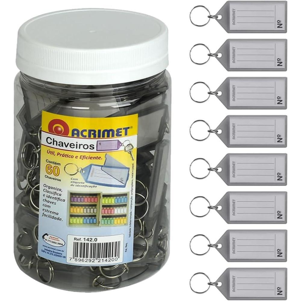 imageAcrimet Plastic Key Tag with Metal Ring and Label Window Clear Smoke 60 Pack