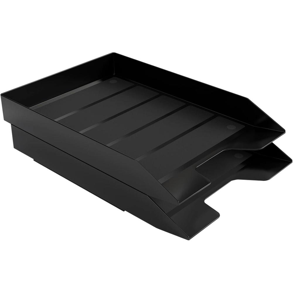 imageAcrimet Stackable Letter Tray 2 Tier Front Load Desktop File Organizer A4 Letter Size Plastic Black