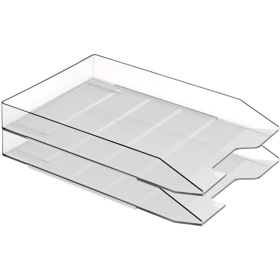 imageAcrimet Stackable Letter Tray 2 Tier Front Load Desktop File Organizer A4 Letter Size Plastic Clear Crystal