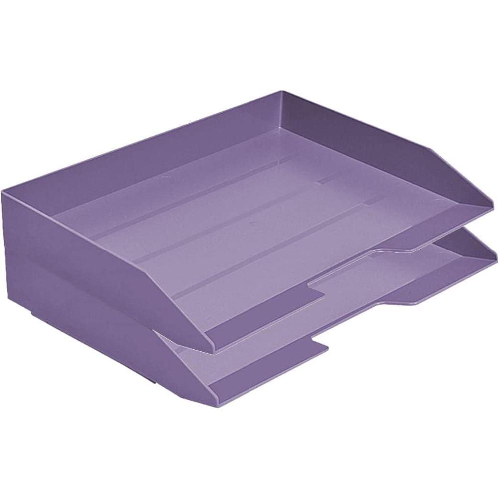 imageAcrimet Stackable Letter Tray 2 Tier Side Load Plastic Desktop File Organizer Solid Purple Color