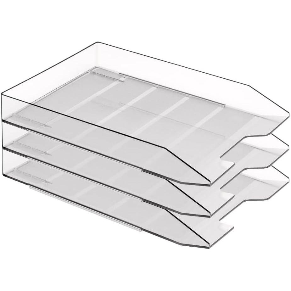 imageAcrimet Stackable Letter Tray 3 Tier Front Load Desktop File Organizer A4 Letter Size Plastic Clear Crystal