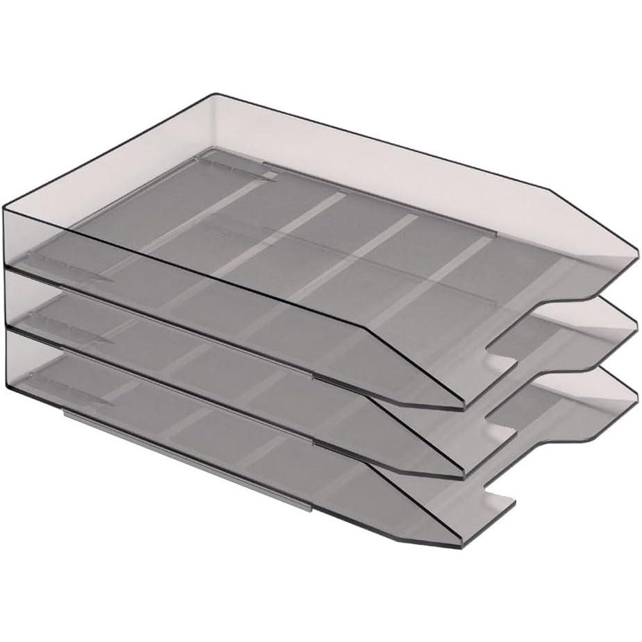 imageAcrimet Stackable Letter Tray 3 Tier Front Load Desktop File Organizer A4 Letter Size Plastic Smoke