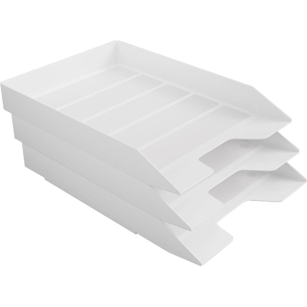 imageAcrimet Stackable Letter Tray 3 Tier Front Load Desktop File Organizer A4 Letter Size Plastic White