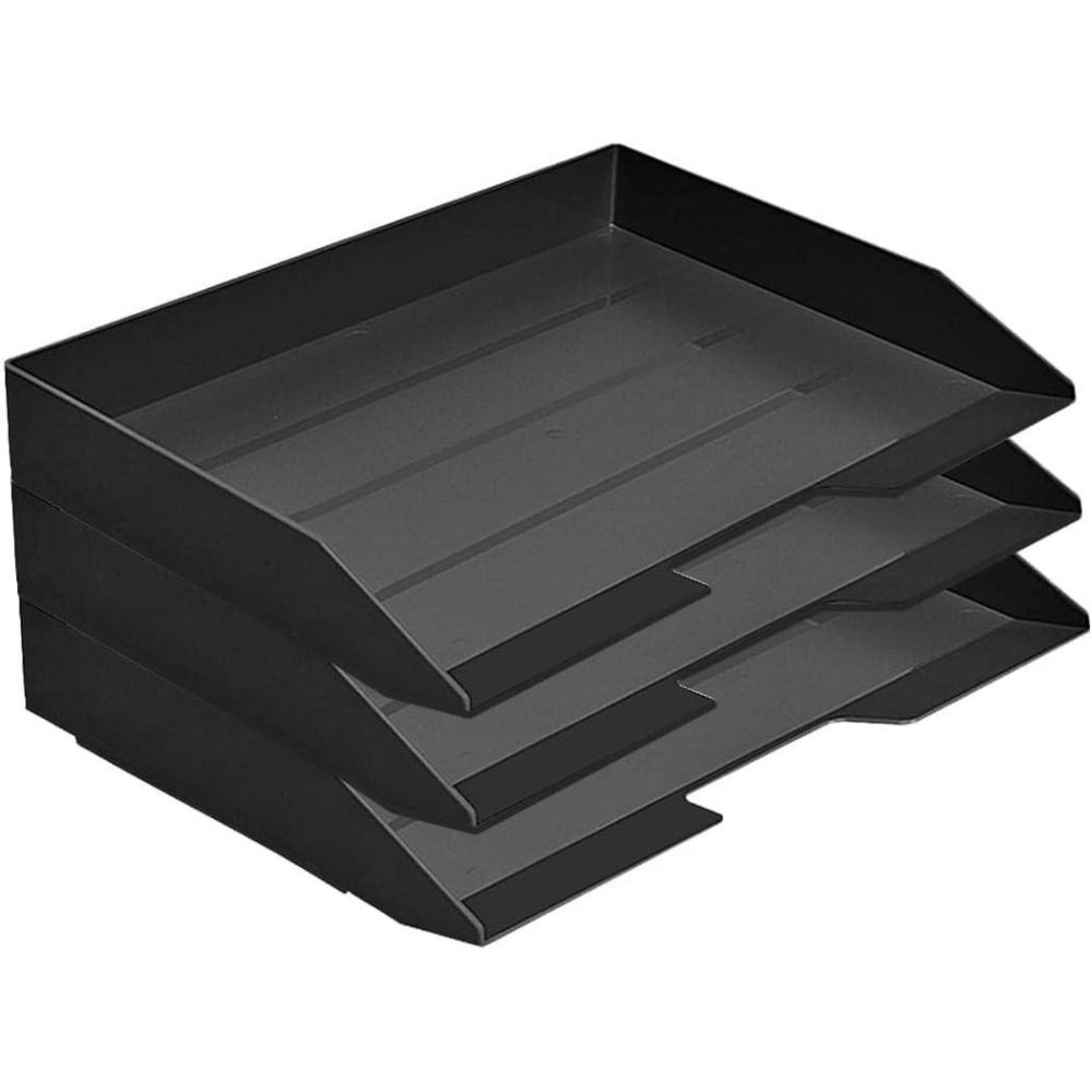 imageAcrimet Stackable Letter Tray 3 Tier Side Load Plastic Desktop File Organizer Black Color