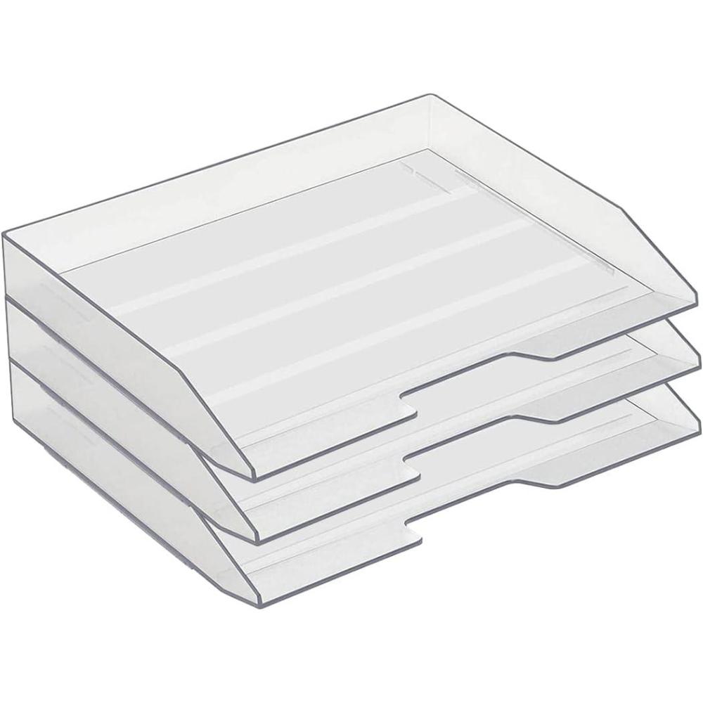 imageAcrimet Stackable Letter Tray 3 Tier Side Load Plastic Desktop File Organizer Clear Crystal Color