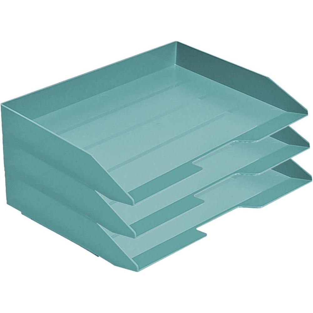 imageAcrimet Stackable Letter Tray 3 Tier Side Load Plastic Desktop File Organizer Solid Green Color