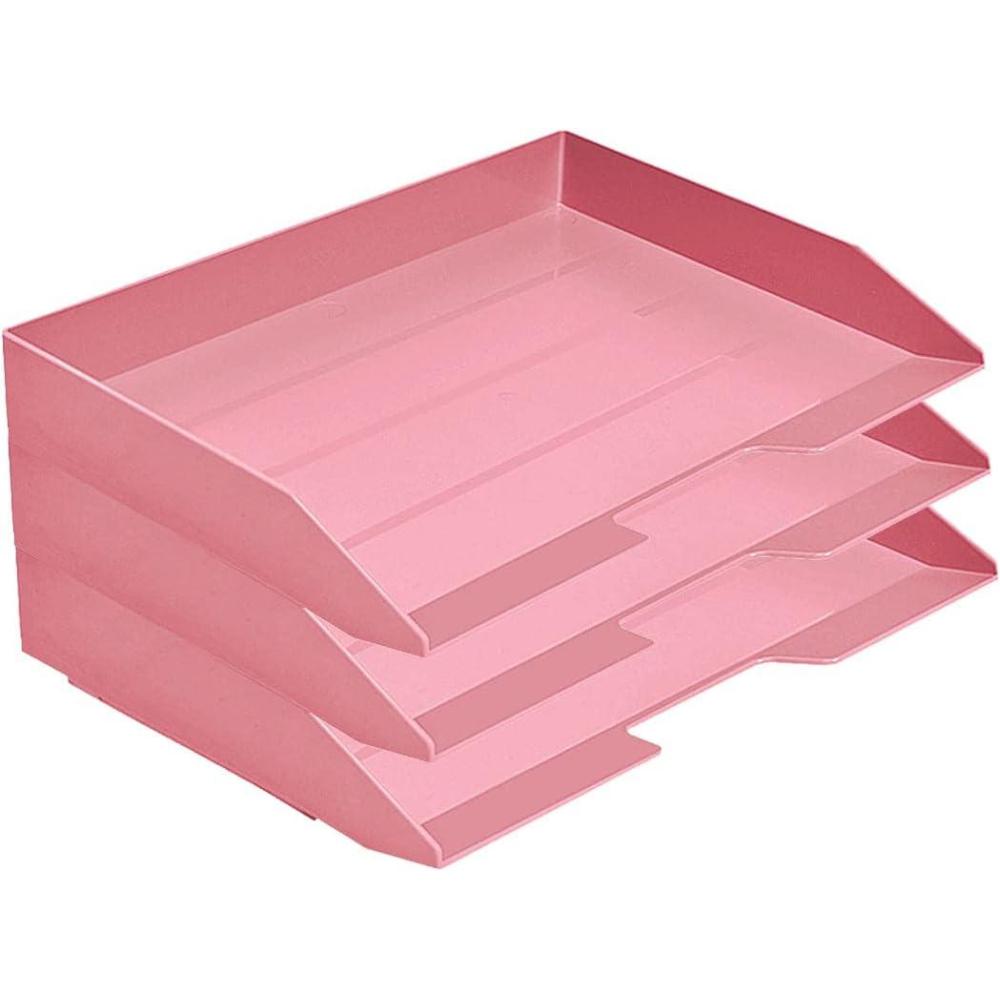 imageAcrimet Stackable Letter Tray 3 Tier Side Load Plastic Desktop File Organizer Solid Pink Color