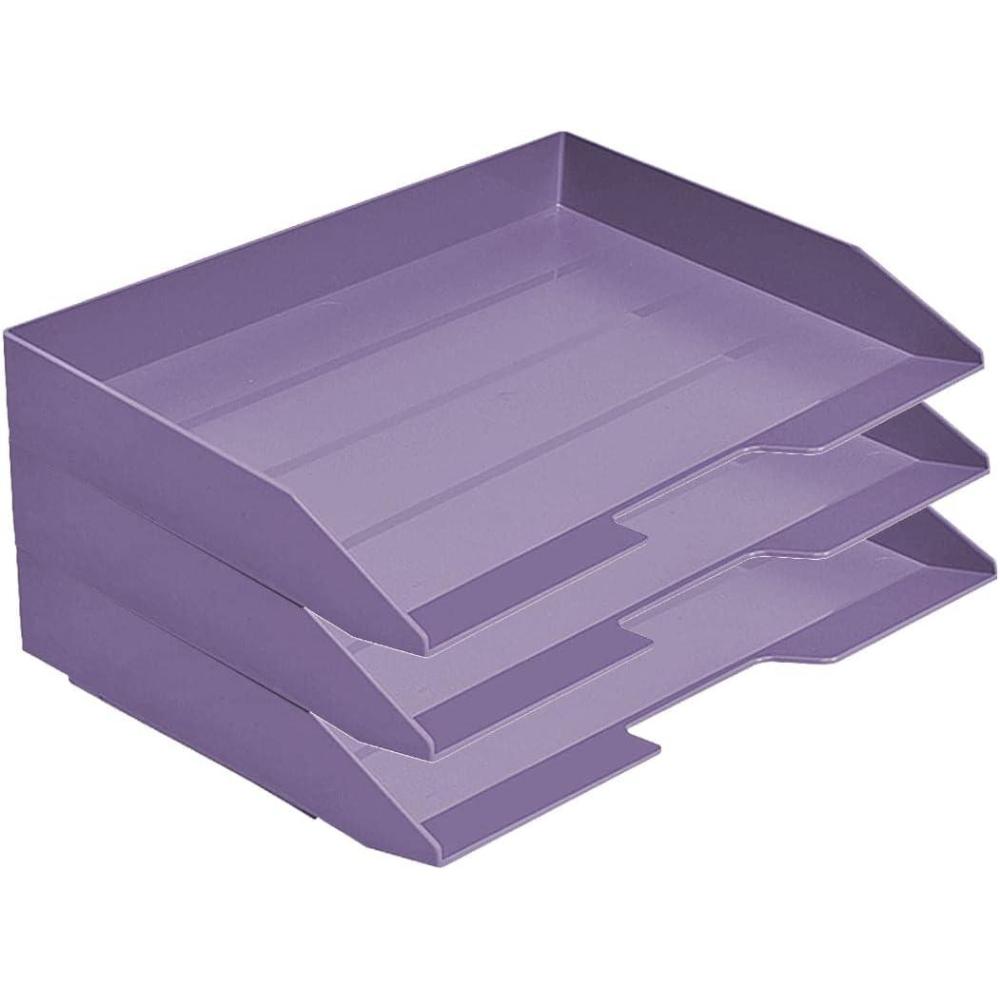 imageAcrimet Stackable Letter Tray 3 Tier Side Load Plastic Desktop File Organizer Solid Purple Color
