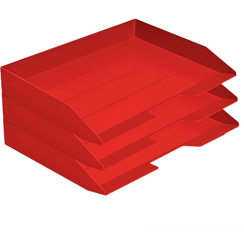 imageAcrimet Stackable Letter Tray 3 Tier Side Load Plastic Desktop File Organizer Solid Red Color
