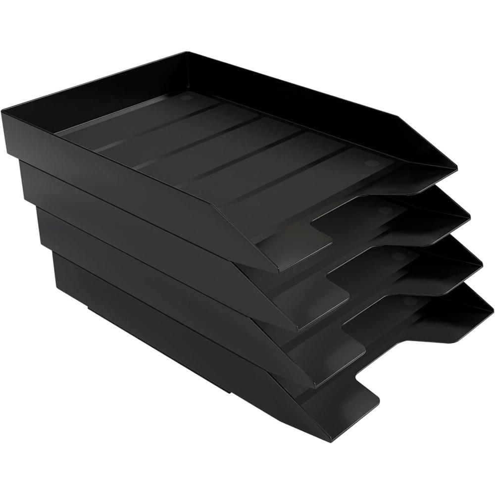 imageAcrimet Stackable Letter Tray 4 Tier Front Load Desktop File Organizer A4 Letter Size Plastic Black