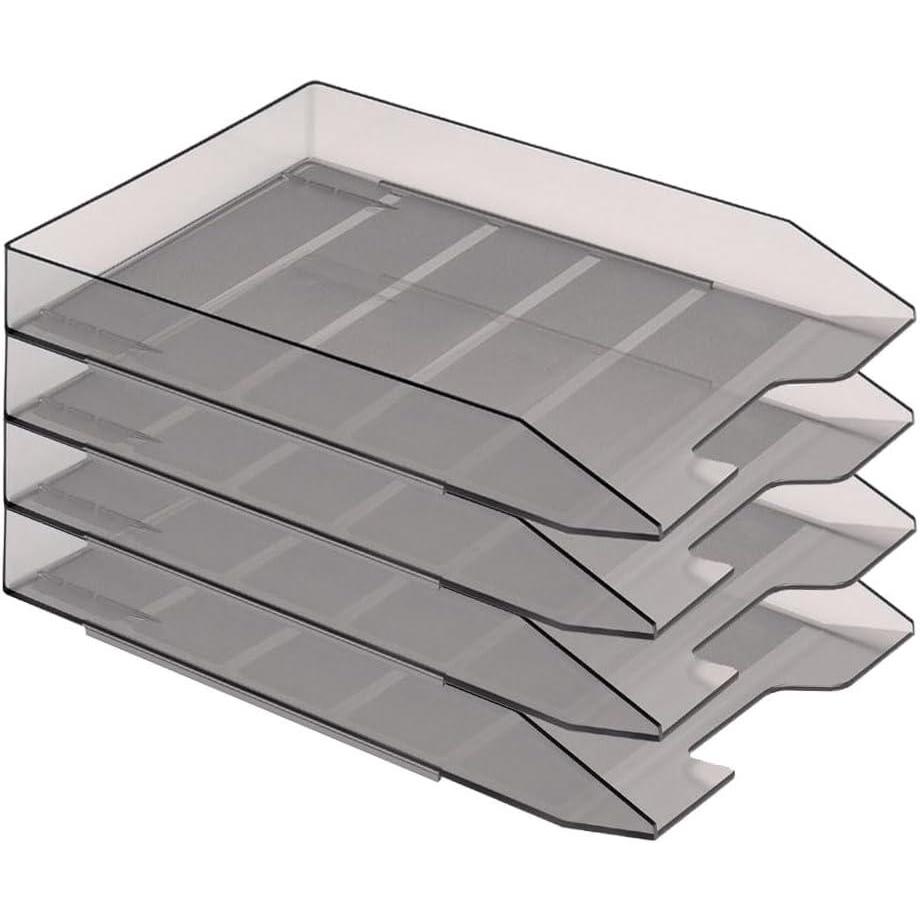 imageAcrimet Stackable Letter Tray 4 Tier Front Load Desktop File Organizer A4 Letter Size Plastic Smoke