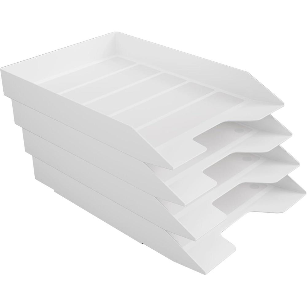 imageAcrimet Stackable Letter Tray 4 Tier Front Load Desktop File Organizer A4 Letter Size Plastic White