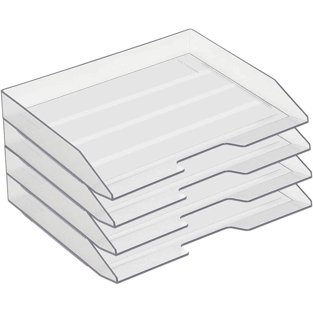 imageAcrimet Stackable Letter Tray 4 Tier Side Load Plastic Desktop File Organizer Clear Crystal Color