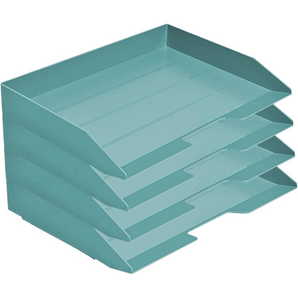 imageAcrimet Stackable Letter Tray 4 Tier Side Load Plastic Desktop File Organizer Solid Green Color