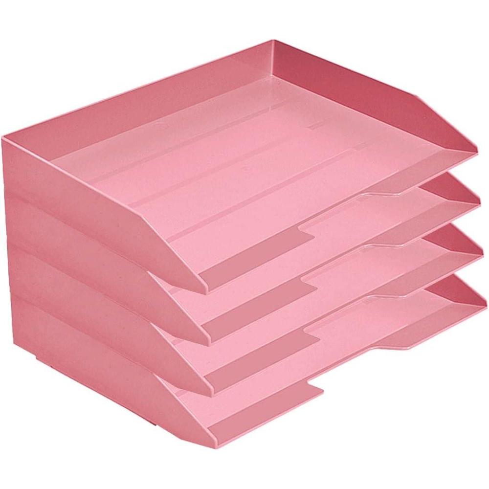 imageAcrimet Stackable Letter Tray 4 Tier Side Load Plastic Desktop File Organizer Solid Pink Color