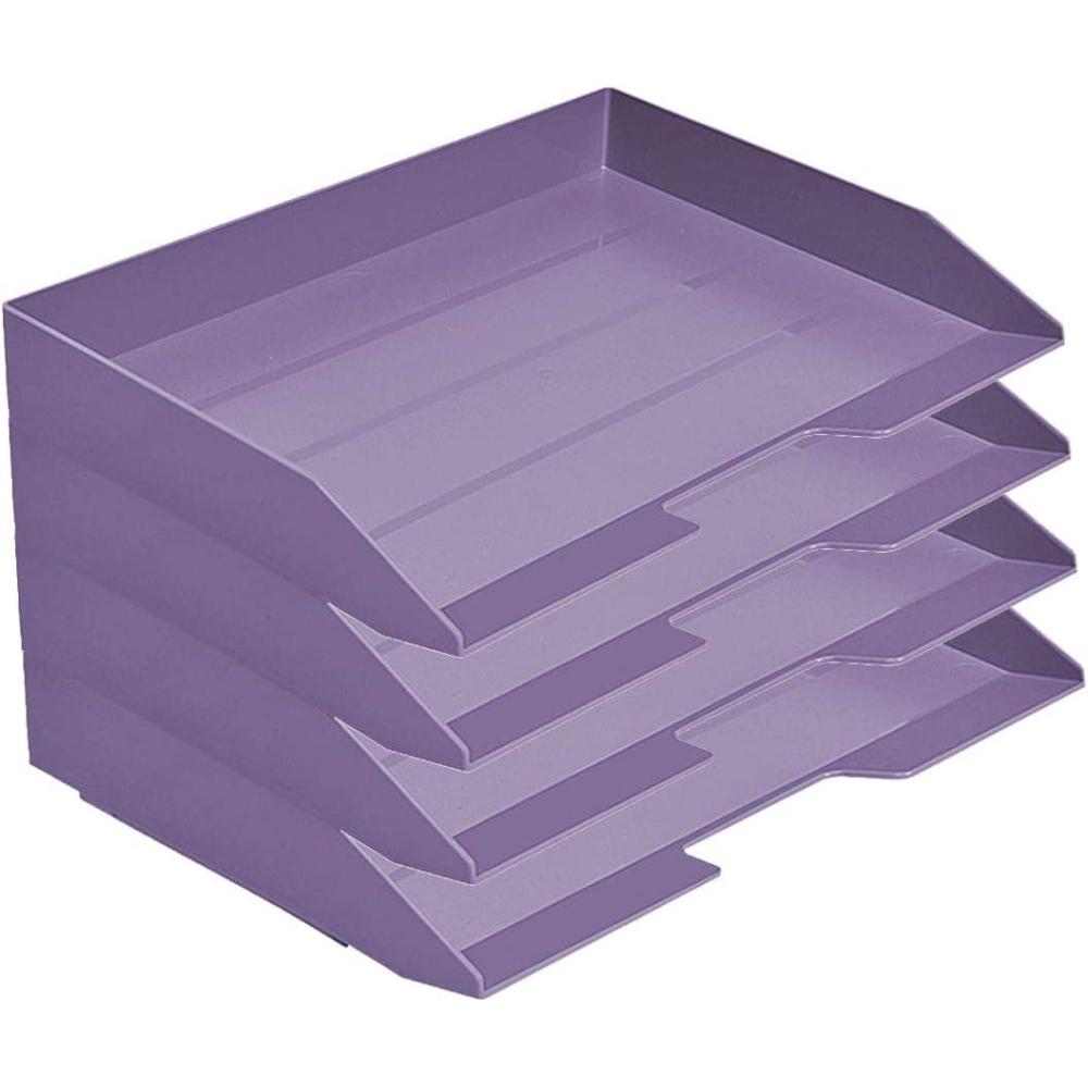 imageAcrimet Stackable Letter Tray 4 Tier Side Load Plastic Desktop File Organizer Solid Purple Color