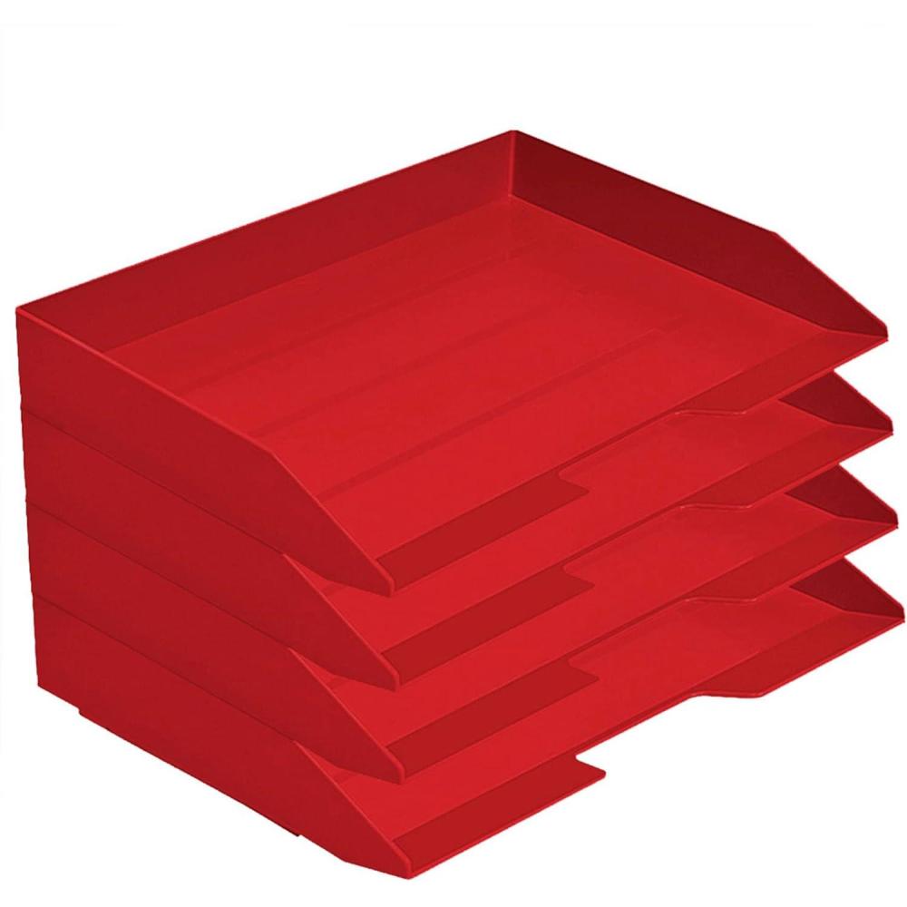 imageAcrimet Stackable Letter Tray 4 Tier Side Load Plastic Desktop File Organizer Solid Red Color
