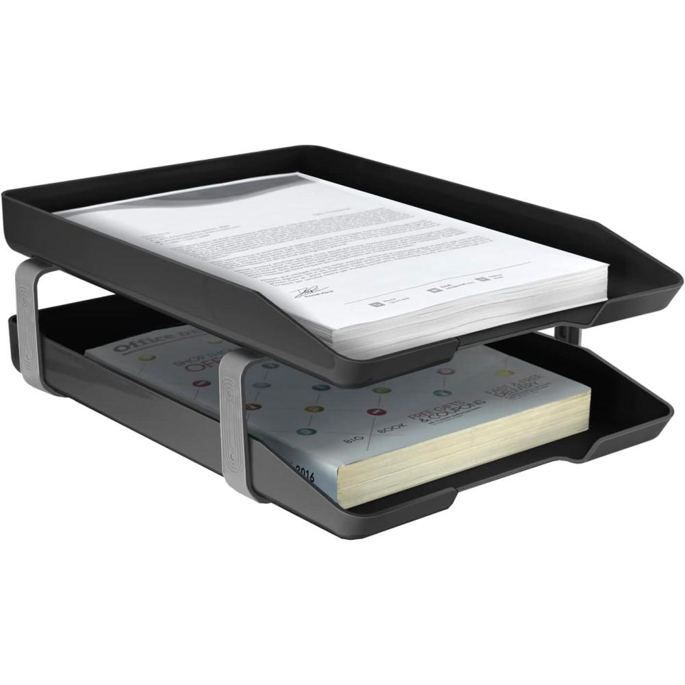imageAcrimet Traditional 2 Tier Letter Tray Front Load Design A4 Letter Size Desktop Organizer Plastic Black Color