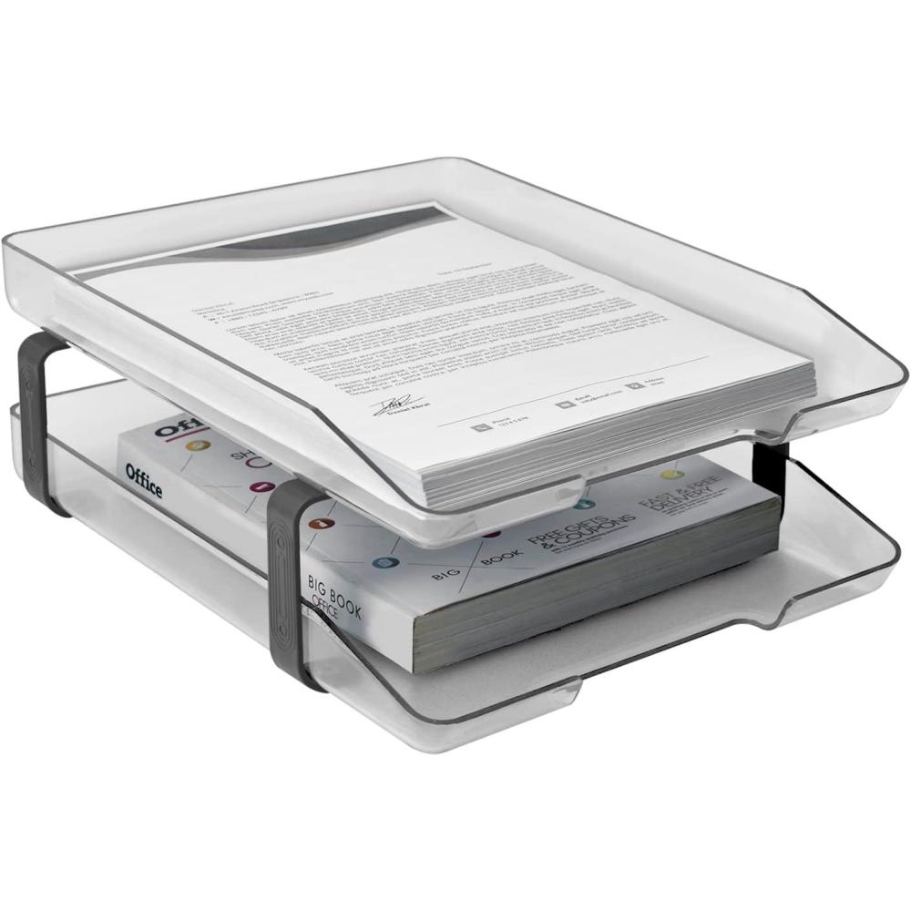 imageAcrimet Traditional 2 Tier Letter Tray Front Load Design A4 Letter Size Desktop Organizer Plastic Clear Crystal Color