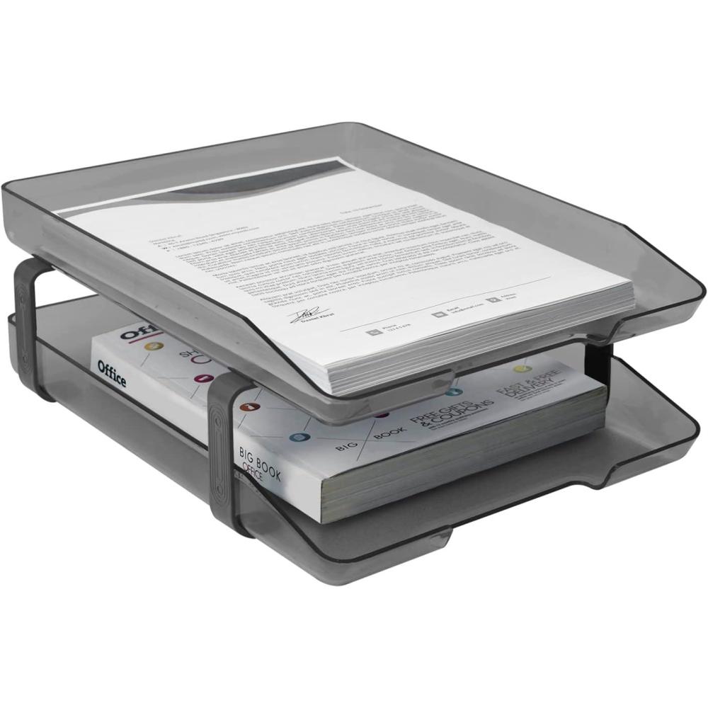 imageAcrimet Traditional 2 Tier Letter Tray Front Load Design A4 Letter Size Desktop Organizer Plastic Smoke Color