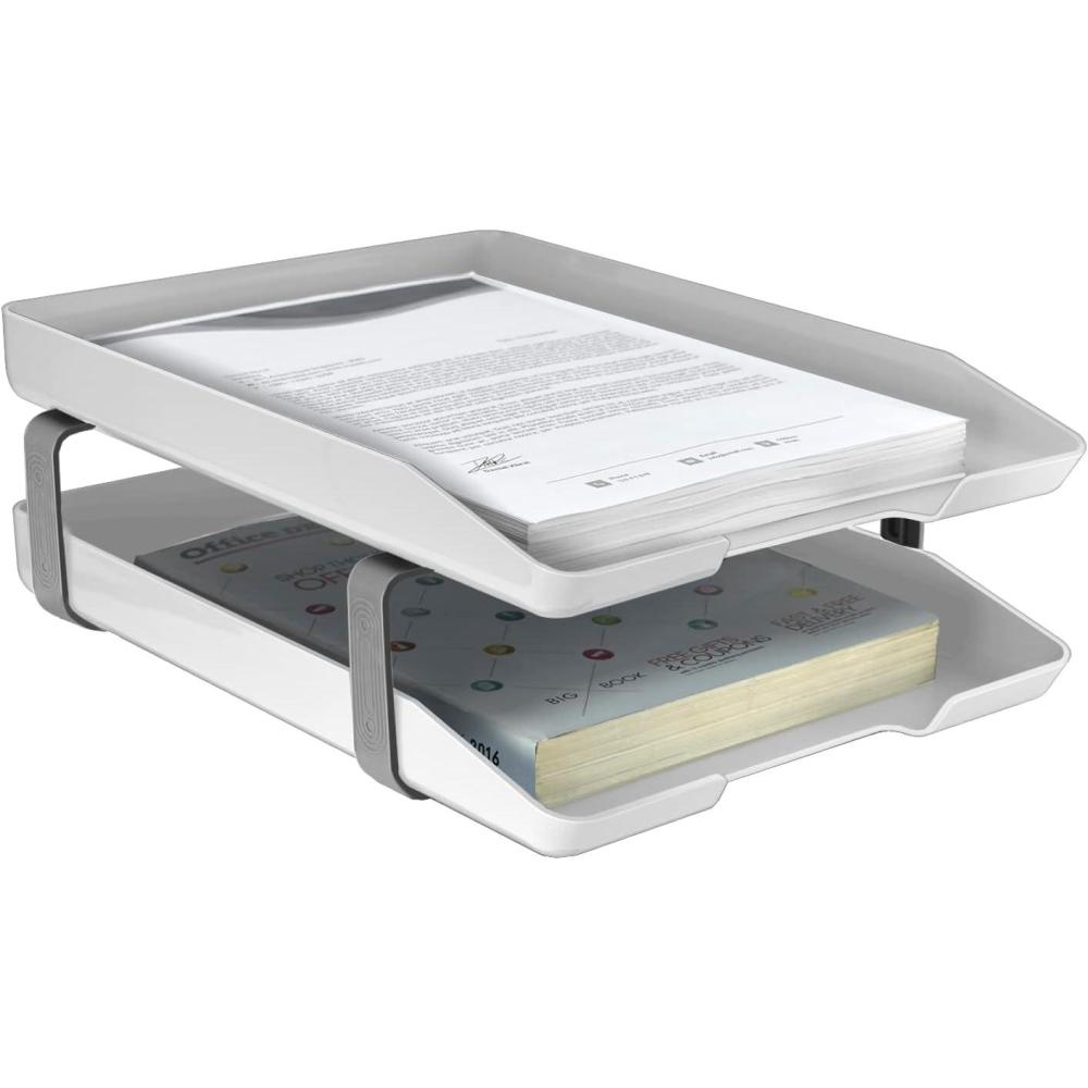 imageAcrimet Traditional 2 Tier Letter Tray Front Load Design A4 Letter Size Desktop Organizer Plastic White Color