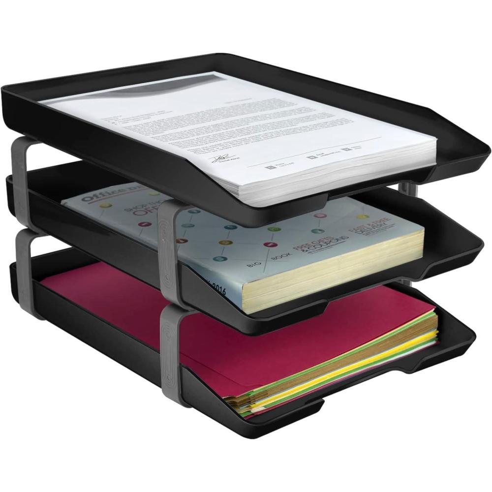 imageAcrimet Traditional 3 Tier Letter Tray Front Load Design A4 Letter Size Desktop Organizer Plastic Black Color