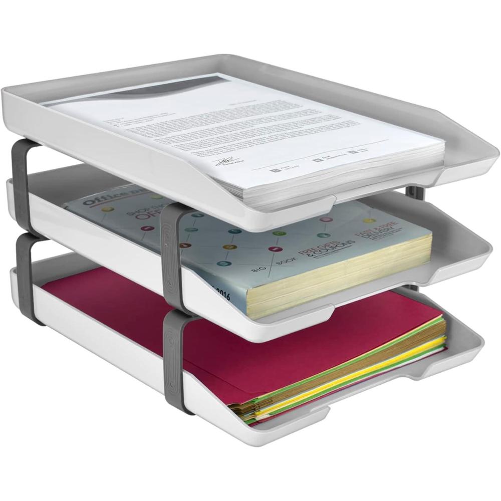 imageAcrimet Traditional 3 Tier Letter Tray Front Load Design A4 Letter Size Desktop Organizer Plastic White Color