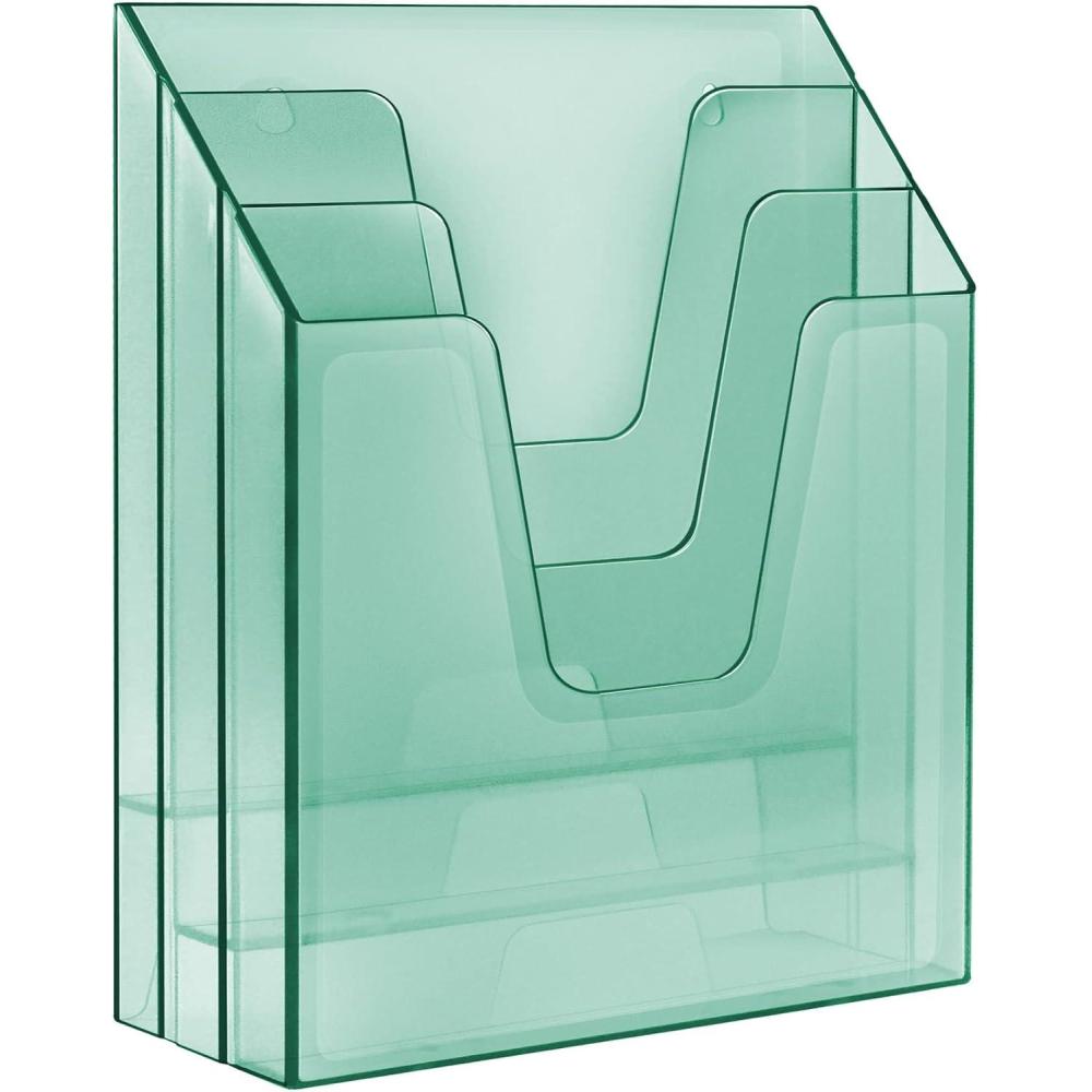 imageAcrimet Vertical Triple File Folder Holder Organizer File Sorter Plastic Clear Crystal ColorClear Green