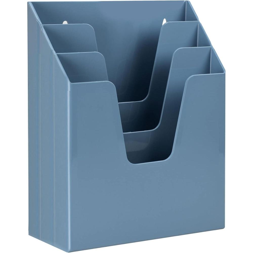 imageAcrimet Vertical Triple File Folder Holder Organizer File Sorter Plastic Solid Blue Color