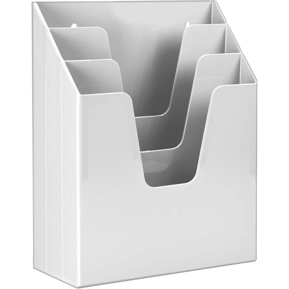 imageAcrimet Vertical Triple File Folder Holder Organizer File Sorter Plastic White Color