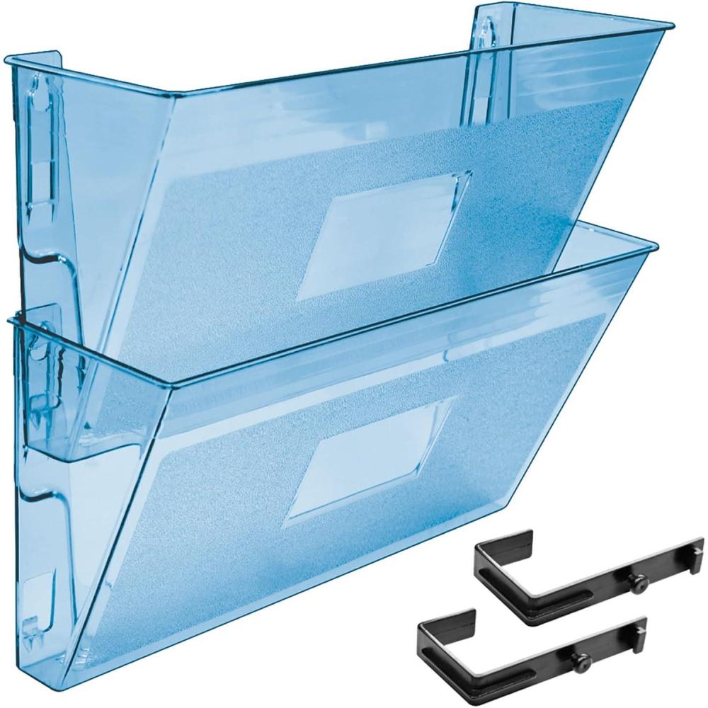 imageAcrimet Wall Mount Pocket File Organizer Holder Modular Letter Size A4 Plastic Hangers Included Clear Blue Color 2 Pack